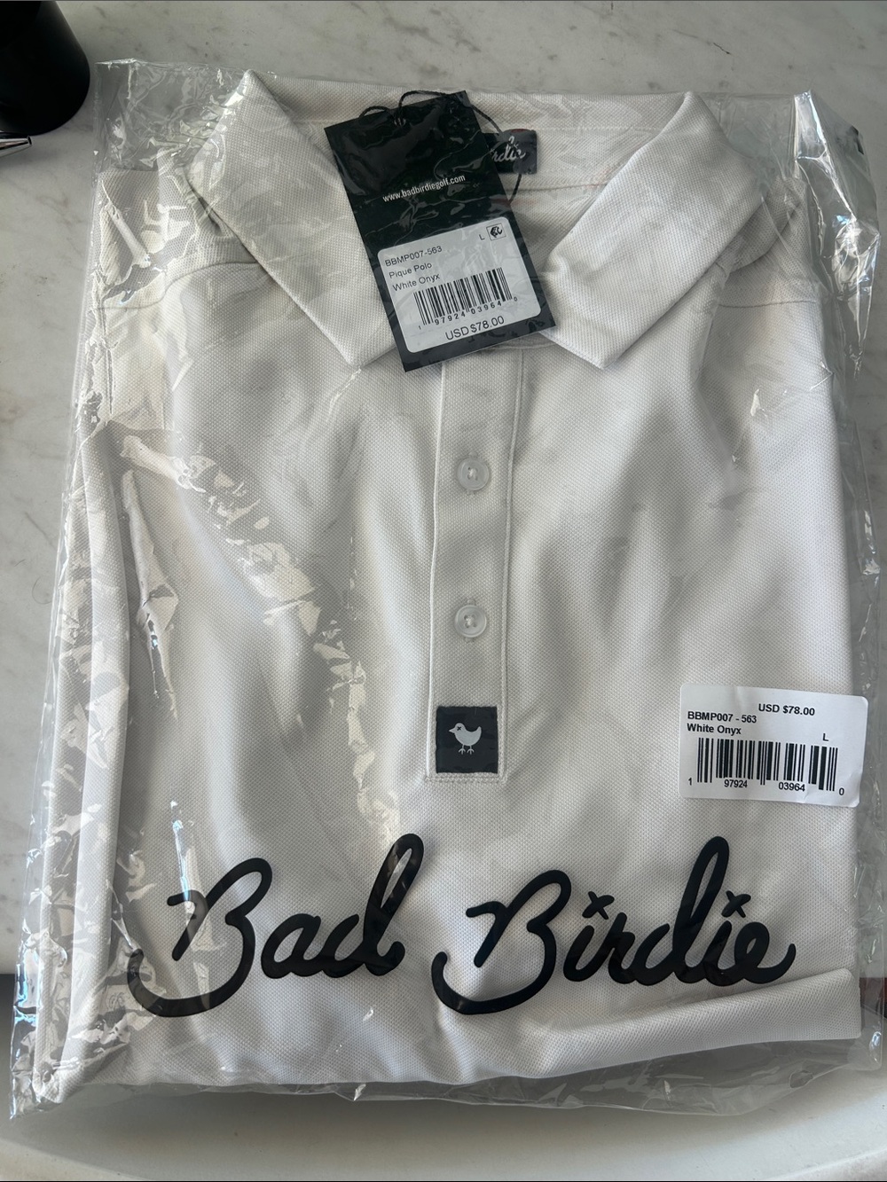 Bad Birdie White Men’s Polo with Script Logo